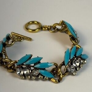 Bacelet Rhinestone Teal Gold Tone Toggle Clasp Sparklepop